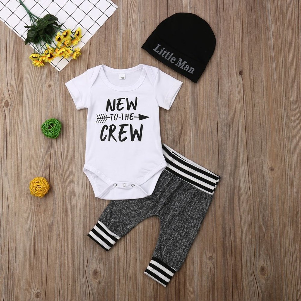 New Infant Boy New To The Crew 3 Piece Outfit Set